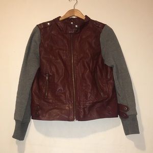 Mixed fabric faux leather jacket